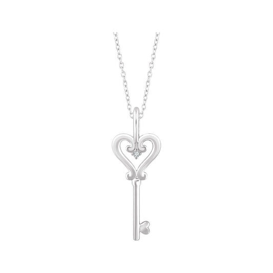 Sterling Silver .006 CT Natural Diamond Key 16-18" Necklace