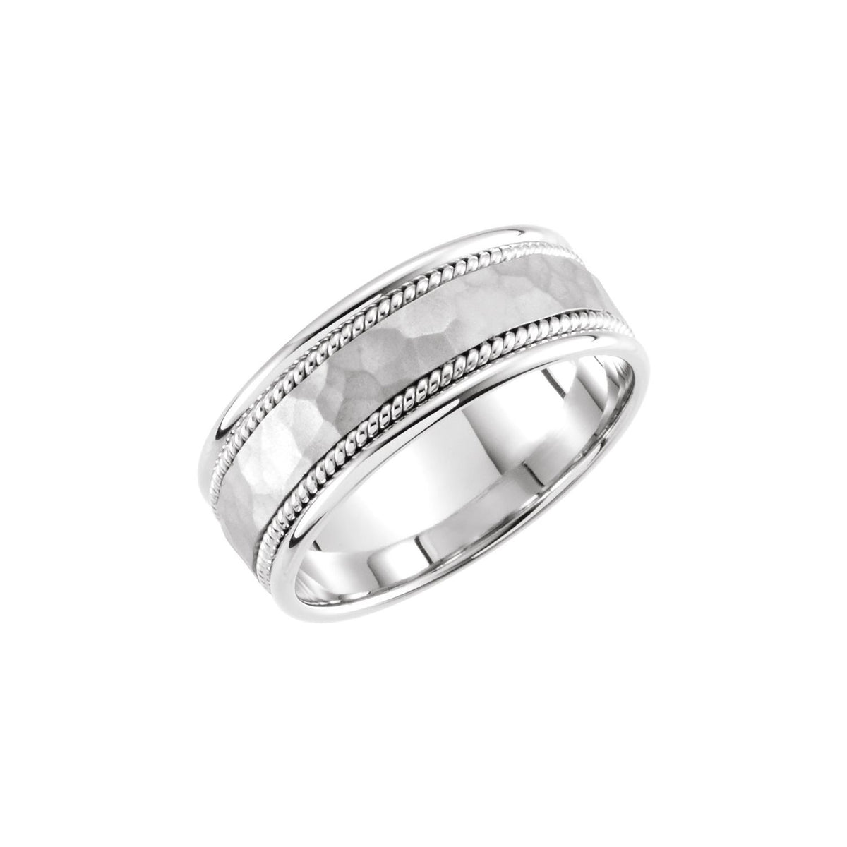 14K White Gold Rope Edge Comfort-Fit Flat Band