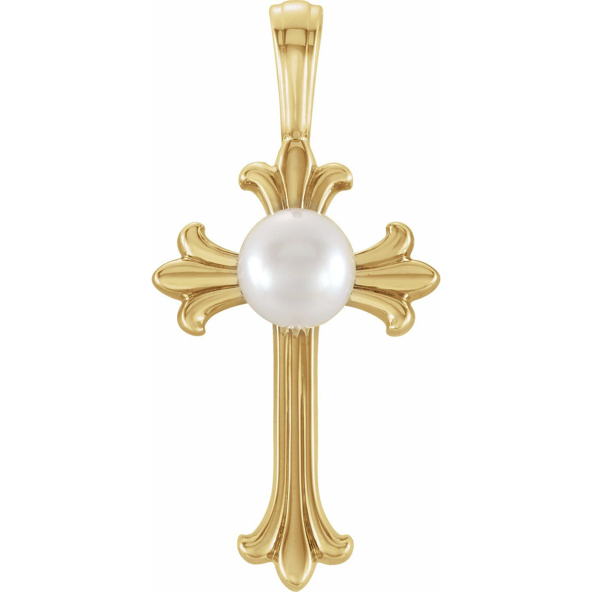 14K Yellow Gold Cultured White Freshwater Pearl Cross Pendant, 21.4 x 10.4 mm