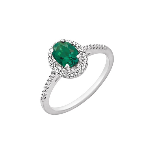 Sterling Silver Lab-Grown Emerald & .01 CTW Natural Diamond Ring, 8.3 mm