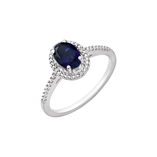 Sterling Silver Lab-Grown Blue Sapphire & .01 CTW Natural Diamond Ring, 8.3 mm