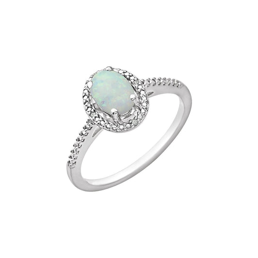 Sterling Silver Lab-Grown Opal & .01 CTW Natural Diamond Ring