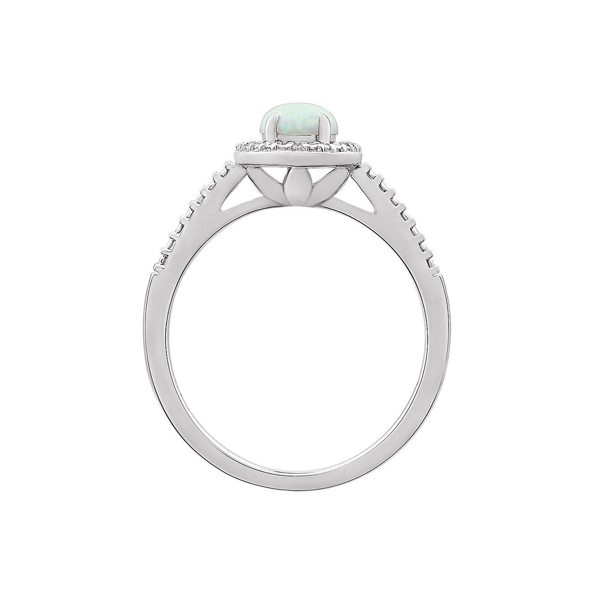 Sterling Silver Lab-Grown Opal & Natural Diamond Ring
