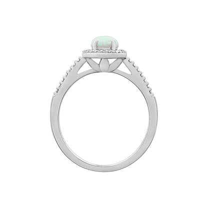 Sterling Silver Lab-Grown Opal & Natural Diamond Ring