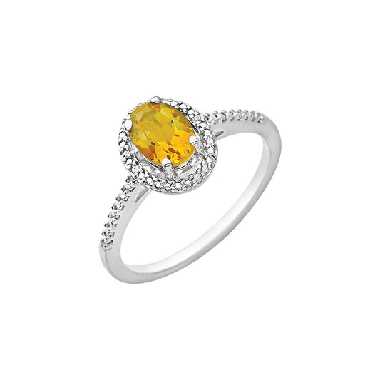 Sterling Silver Natural Citrine & .01 CTW Natural Diamond Ring, 8.3 mm