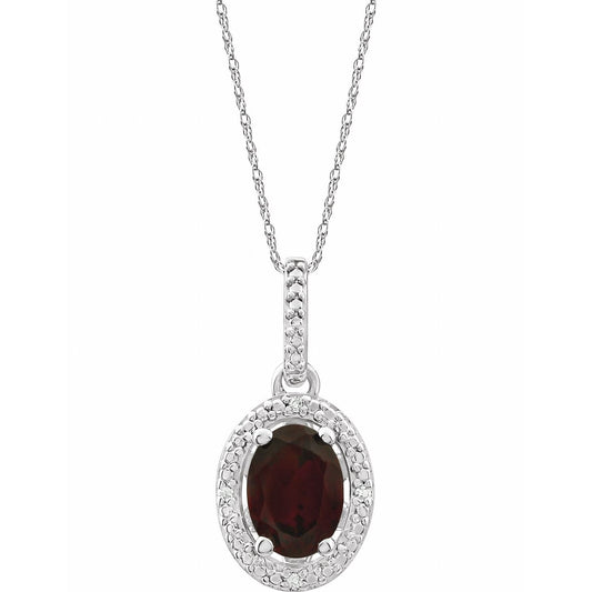 Sterling Silver Natural Mozambique Garnet & .01 CTW Natural Diamond 18" Necklace