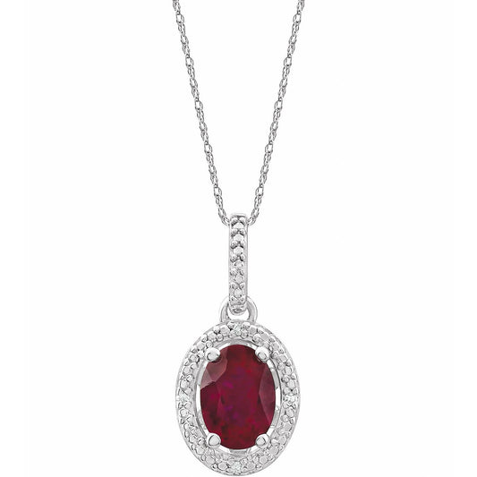 Sterling Silver Lab-Grown Ruby & .01 CTW Natural Diamond 18" Necklace, 12.4 x 8.5 mm