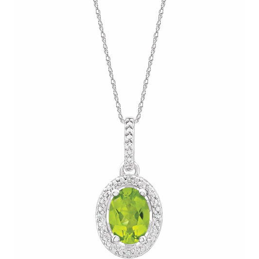 Sterling Silver Natural Peridot & .01 CTW Natural Diamond 18" Necklace, 12.4 x 8.5 mm