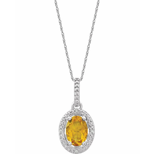 Sterling Silver Natural Citrine & .01 CTW Natural Diamond 18" Necklace, 12.4 x 8.5 mm
