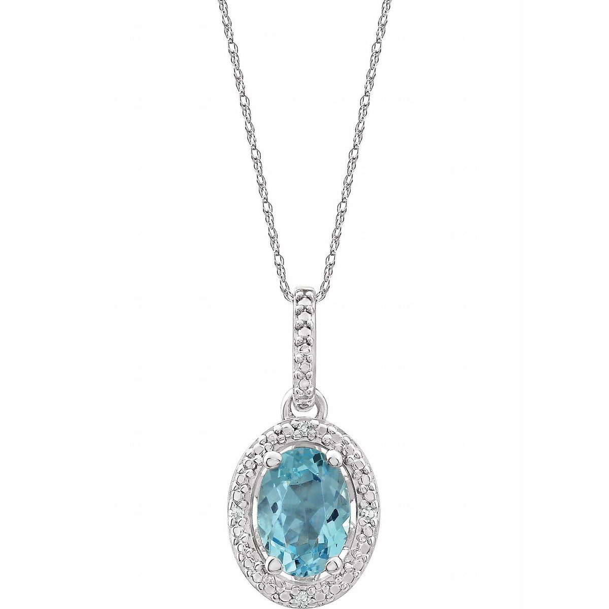 Sterling Silver Natural Sky Blue Topaz & .01 CTW Natural Diamond 18" Necklace, 12.4 x 8.5 mm