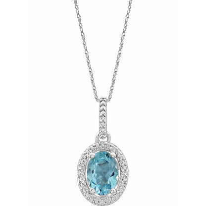 Sterling Silver Natural Sky Blue Topaz & .01 CTW Natural Diamond 18" Necklace, 12.4 x 8.5 mm