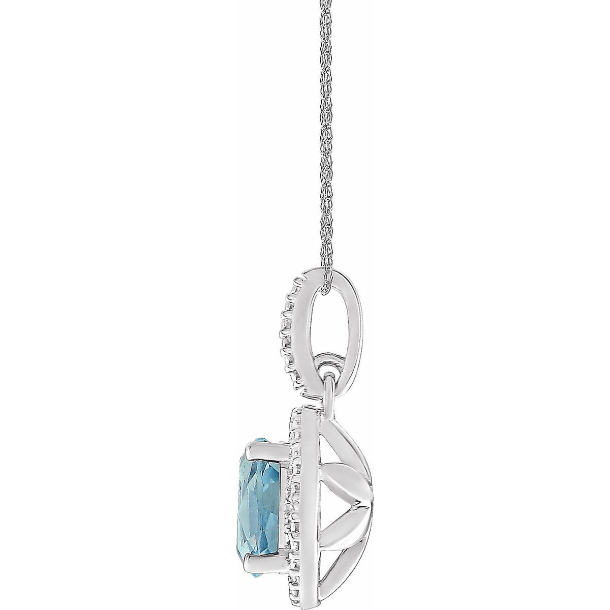 Sterling Silver Natural Sky Blue Topaz & .01 CTW Natural Diamond 18" Necklace, 12.4 x 8.5 mm