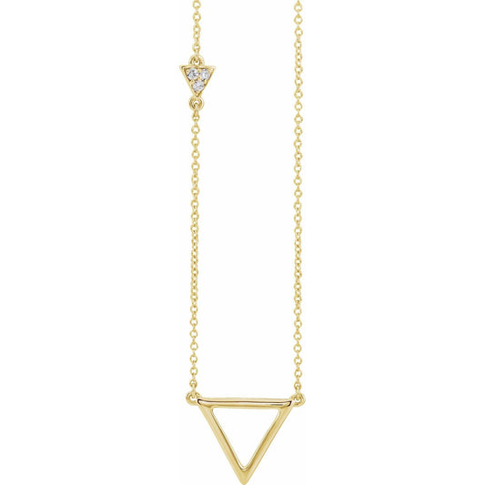 14K Yellow Gold .05 CTW Natural Diamond Triangle 16-18" Necklace