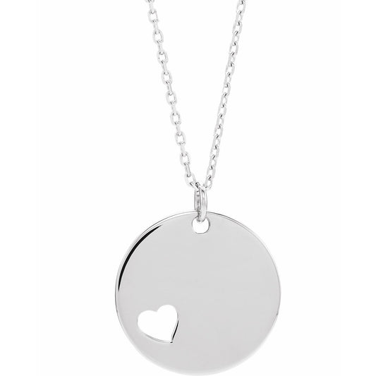 Sterling Silver Engravable Pierced Heart Disc 16-18" Necklace