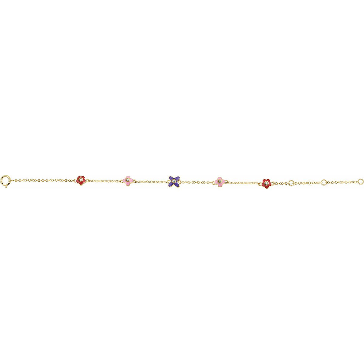 10K Yellow Gold .04 CTW Natural Diamond Youth Flower 5-7" Bracelet