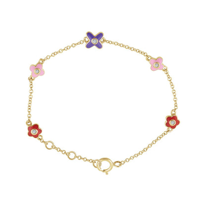 10K Yellow Gold .04 CTW Natural Diamond Youth Flower 5-7" Bracelet
