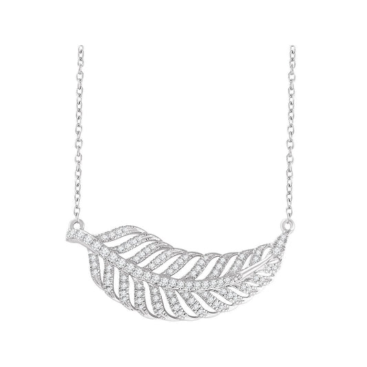 14K White Gold 3/8 CTW Natural Diamond Leaf 16-18" Necklace