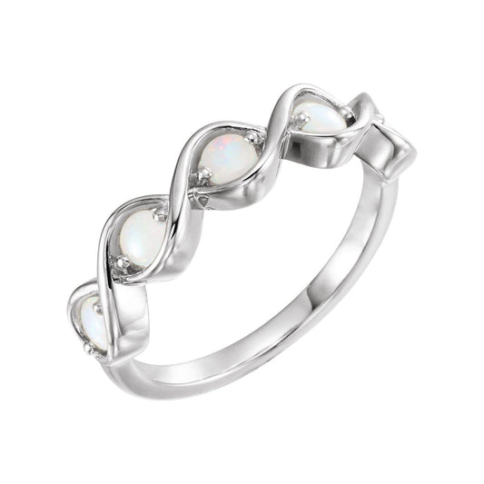 14K White Gold Natural White Opal Stackable Ring