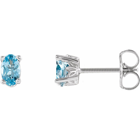 14K White Gold Natural Aquamarine Earrings, 3 mm x 5 mm