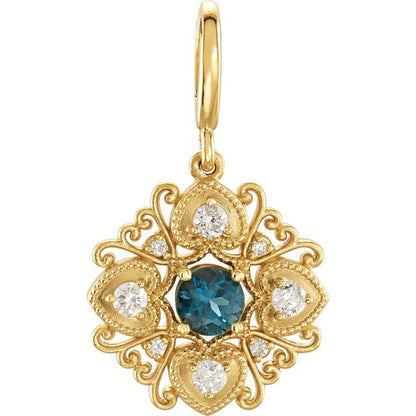 Natural London Blue Topaz & 1/4 CTW Natural Diamond Vintage-Inspired Charm/Pendant