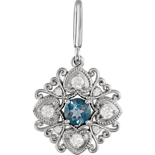 Natural London Blue Topaz & 1/4 CTW Natural Diamond Vintage-Inspired Charm/Pendant