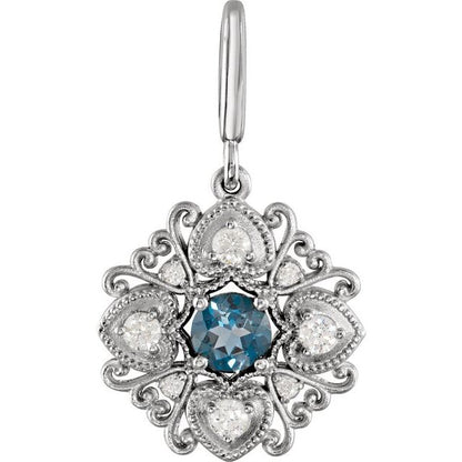 Natural London Blue Topaz & 1/4 CTW Natural Diamond Vintage-Inspired Charm/Pendant