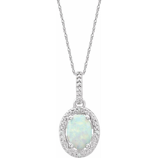 Sterling Silver Lab-Grown Opal & .01 CTW Natural Diamond 18" Necklace