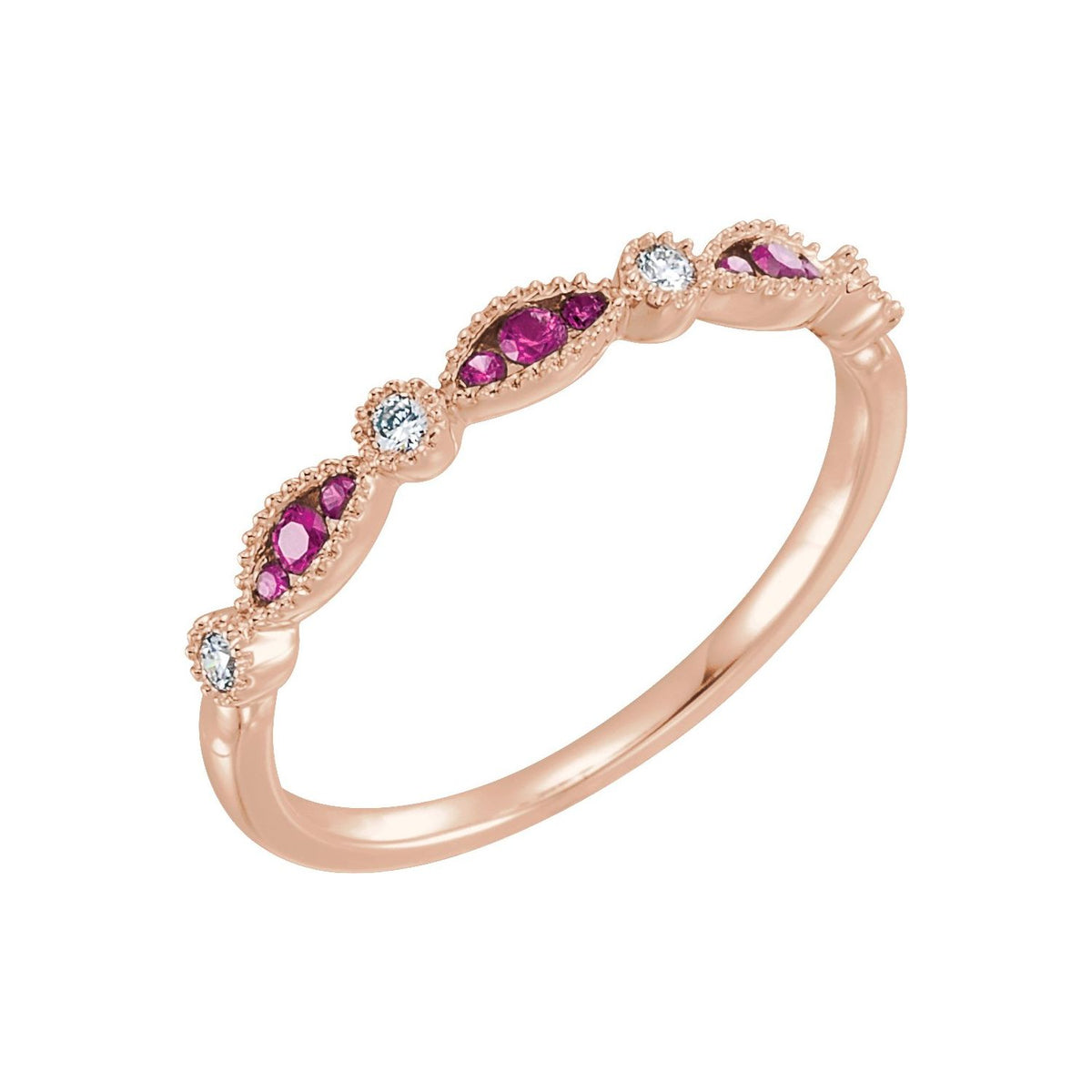 14K Rose Gold Natural Ruby & .07 CTW Natural Diamond Anniversary Band