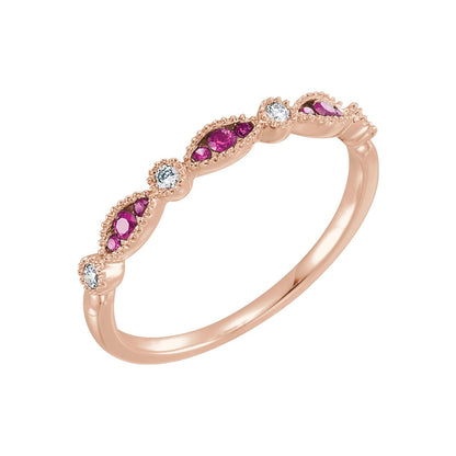 14K Rose Gold Natural Ruby & .07 CTW Natural Diamond Anniversary Band