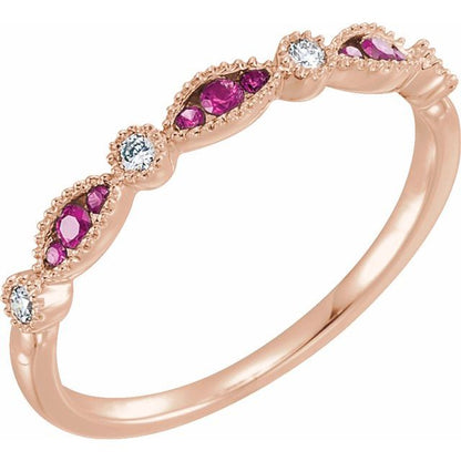 14K Rose Gold Natural Ruby & .07 CTW Natural Diamond Anniversary Band
