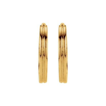 Grooved Hinged Huggie Hoop Earrings