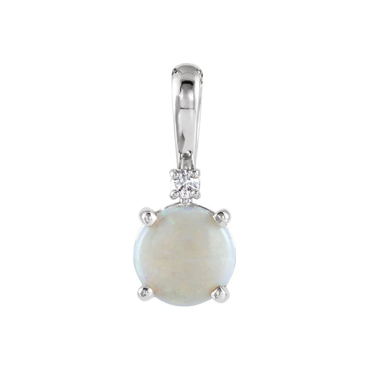 14K White Gold Natural White Opal & .015 CTW Natural Diamond Pendant