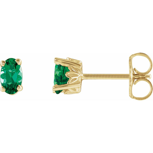 14K Yellow Gold Lab-Grown Emerald Earrings, 3 mm x 5 mm