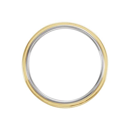 Platinum & 18K Yellow Gold & Platinum Stepped-Edge Grooved Comfort-Fit Flat Band