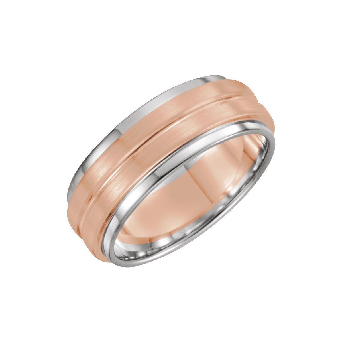 14K Yellow/White/Yellow Gold Stepped-Edge Grooved Comfort-Fit Flat Band