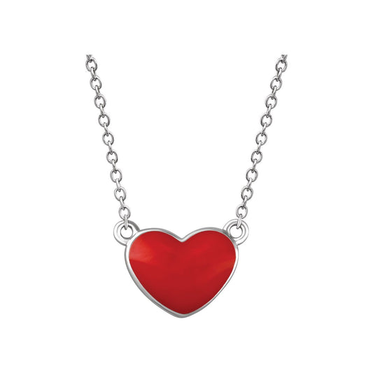 Sterling Silver Red Enamel Heart 16-18" Necklace