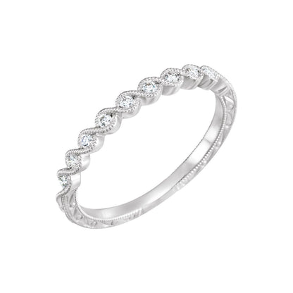 14K White Gold 1/8 CTW Natural Diamond Hand-Engraved Anniversary Band