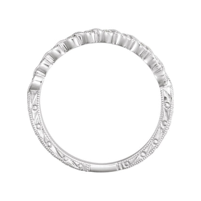 14K White Gold 1/8 CTW Natural Diamond Hand-Engraved Anniversary Band