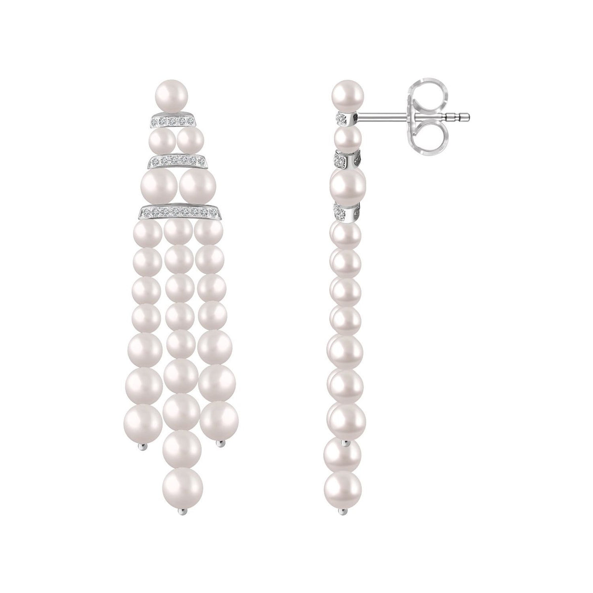 14K White Gold Cultured White Freshwater Pearl & 1/4 CTW Natural Diamond Earrings, 14.1 mm x 57.5 mm