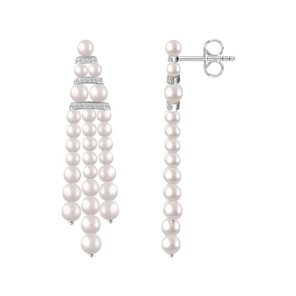 14K White Gold Cultured White Freshwater Pearl & 1/4 CTW Natural Diamond Earrings, 14.1 mm x 57.5 mm