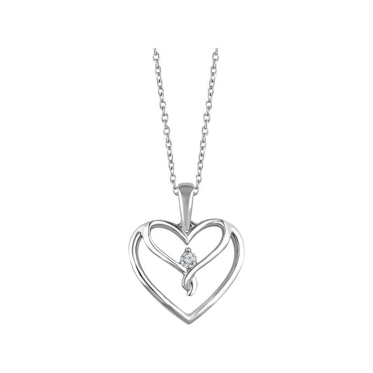 Sterling Silver .05 CT Natural Diamond Heart 16-18" Necklace