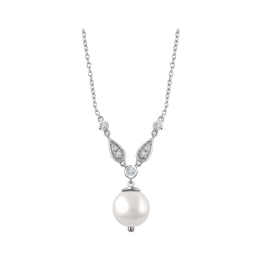 14K White Gold Cultured White Freshwater Pearl & 1/6 CTW Natural Diamond 16-18" Necklace, 18.2 x 3.5 mm