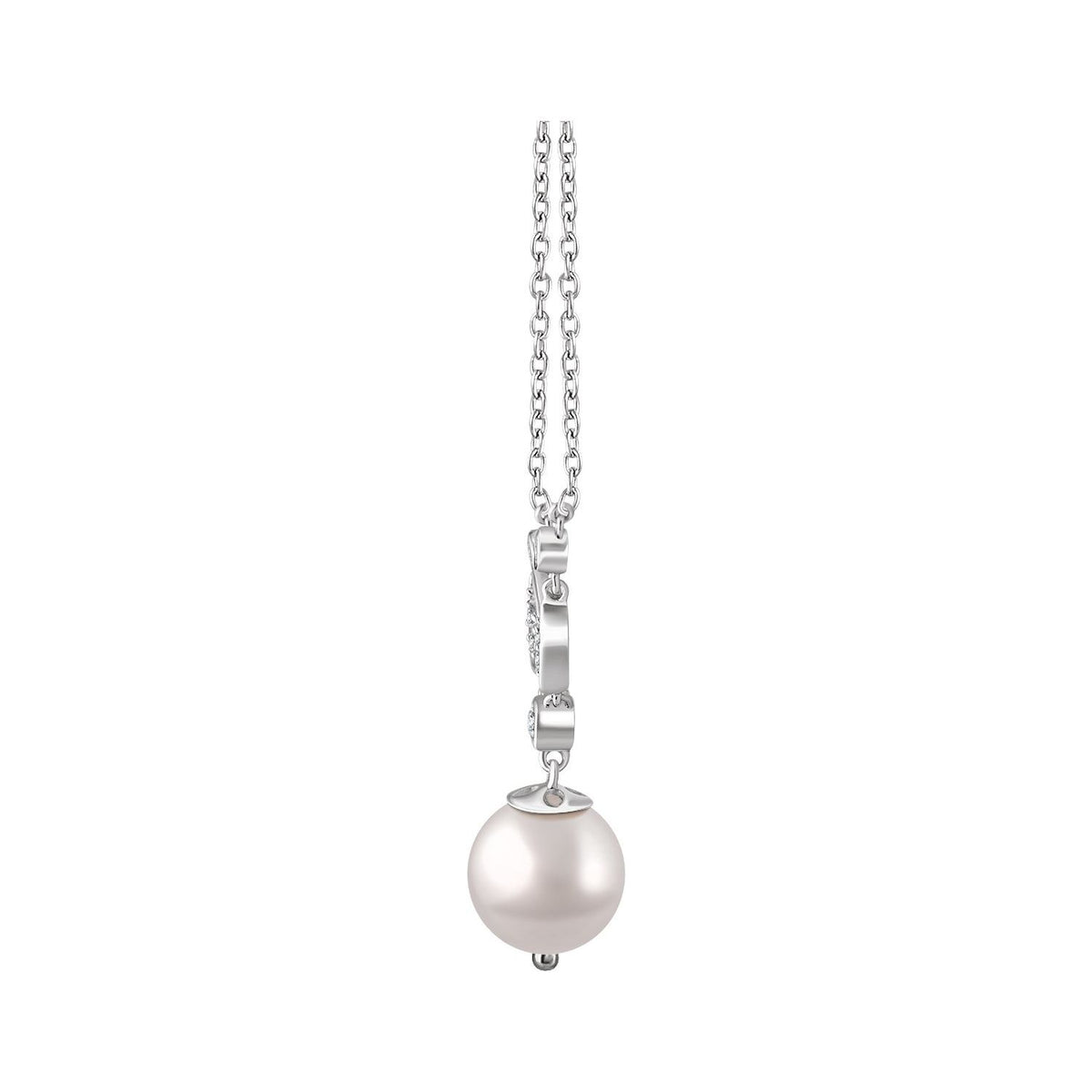 14K White Gold Cultured White Freshwater Pearl & 1/6 CTW Natural Diamond 16-18" Necklace, 18.2 x 3.5 mm