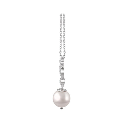 14K White Gold Cultured White Freshwater Pearl & 1/6 CTW Natural Diamond 16-18" Necklace, 18.2 x 3.5 mm