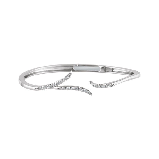 14K White Gold 1/4 CTW Natural Diamond Hinged Cuff 7" Bracelet