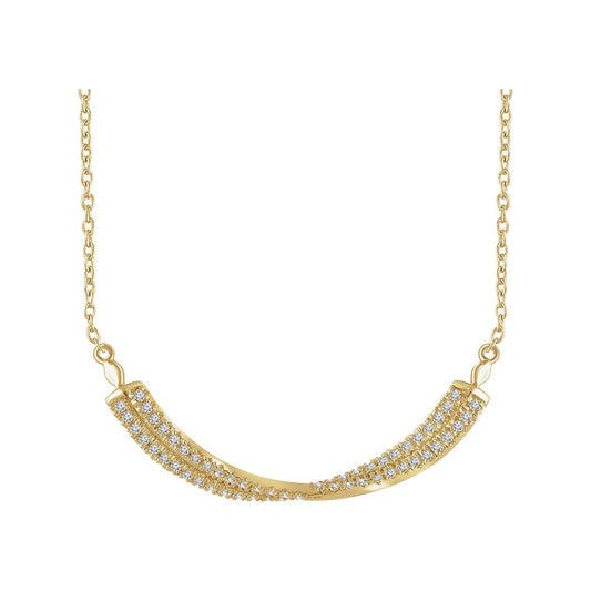 14K Yellow Gold 1/4 CTW Natural Diamond Twisted Bar 16-18" Necklace