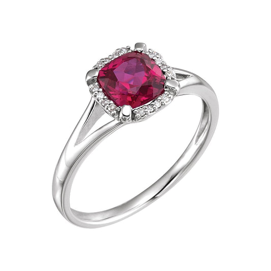14K White Gold Lab-Grown Ruby & .05 CTW Natural Diamond Ring