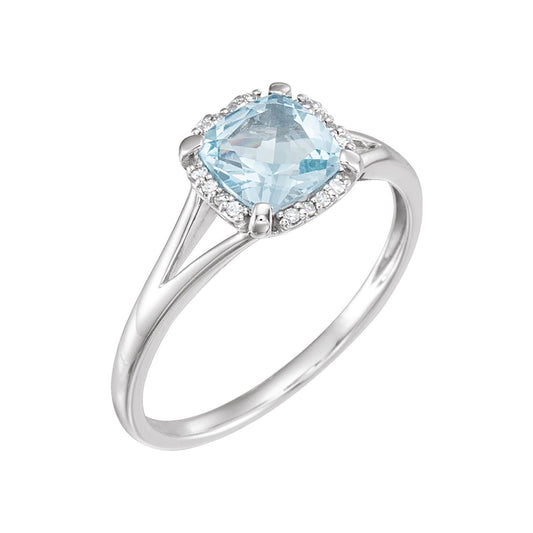 14K White Gold Natural Sky Blue Topaz & .05 CTW Natural Diamond Ring