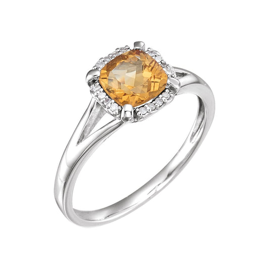 14K White Gold Natural Citrine & .05 CTW Natural Diamond Ring