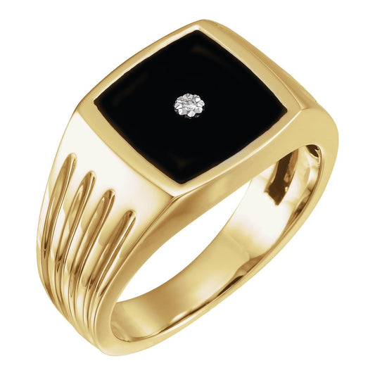 14K Yellow Gold Natural Black Onyx & .005 CTW Natural Diamond Ring